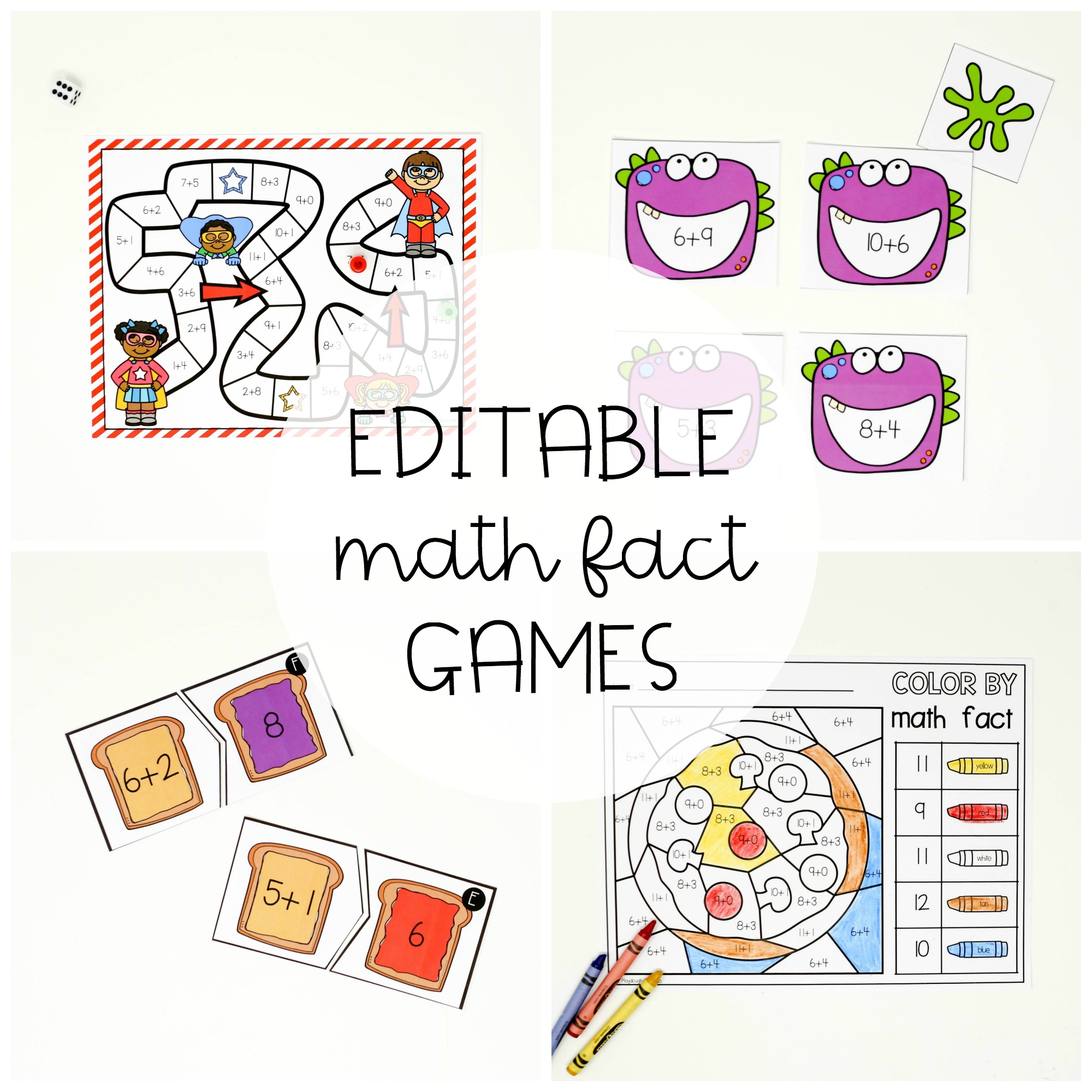 15 EDITABLE Math Fact Games