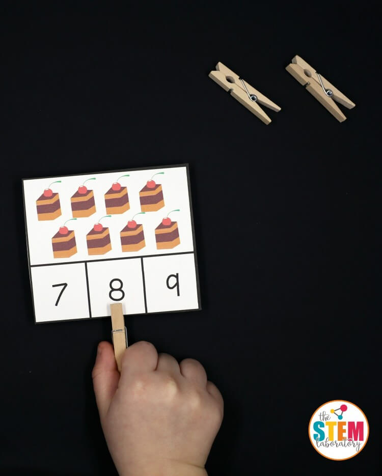 Adorable Very Hungry Caterpillar clip cards for preschool or kindergarten. Such a fun math activity!