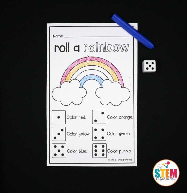 I love this roll a rainbow game! Such a fun math game or math center for preschool.