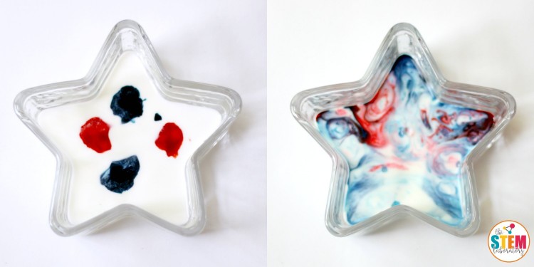 Patriotic magic milk is a Fourth of July science activity the kids will love! Enjoy color mixing and creating unique art while learning science.