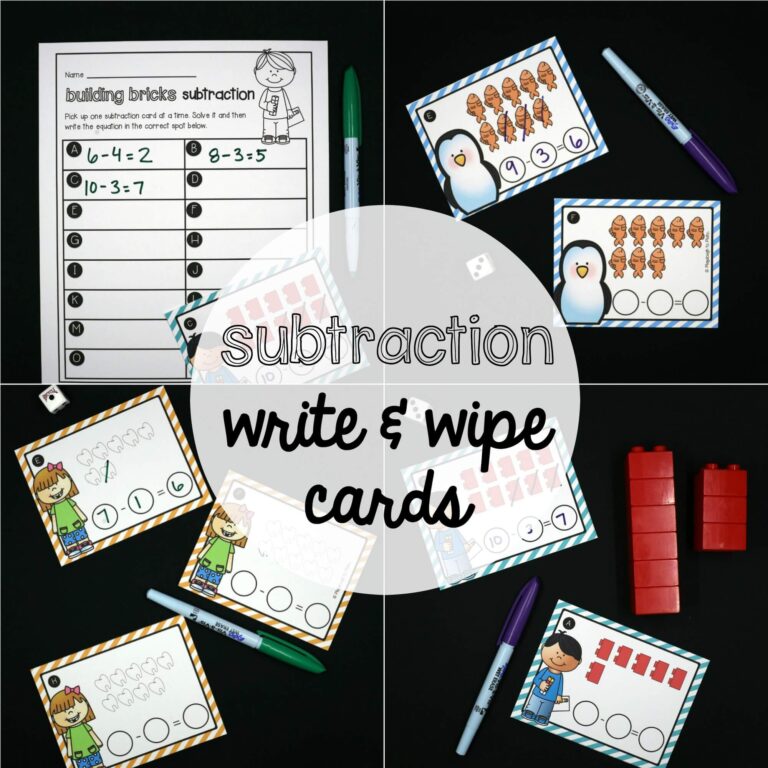 Subtraction Write and Wipe Cards