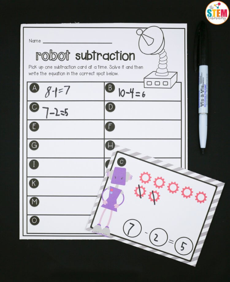 Robot Subtraction Cards