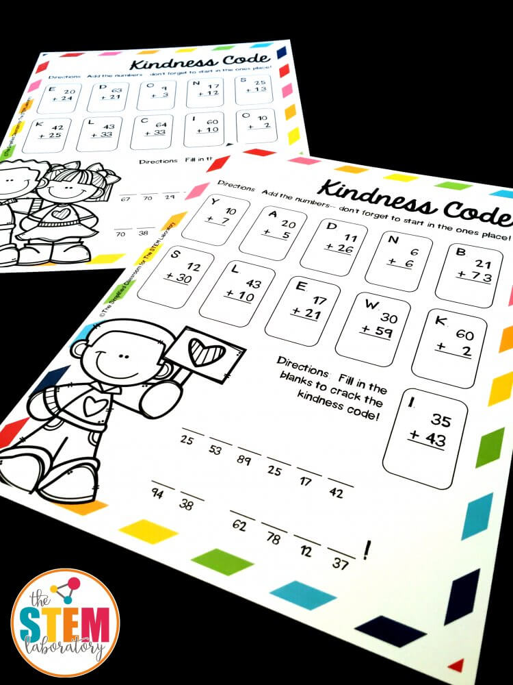 Addition Kindness Codes Activity
