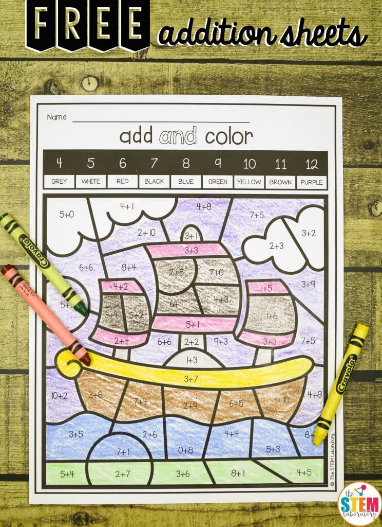 Color by Code Addition Sheets