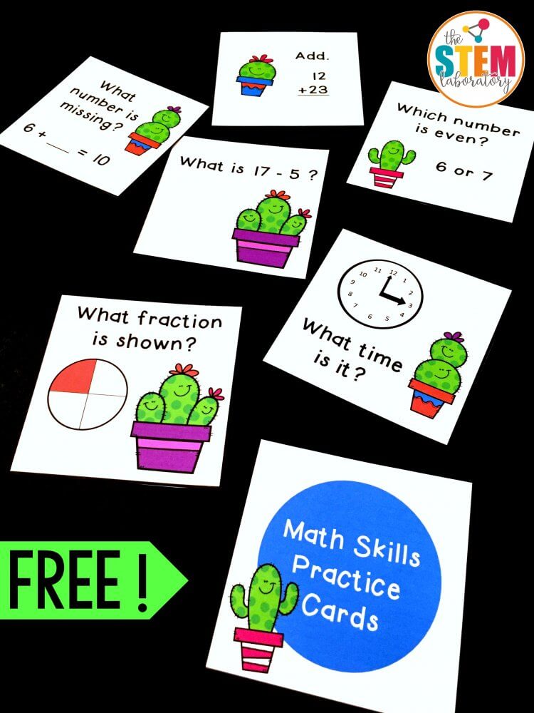 Cactus Math Skills Practice Cards