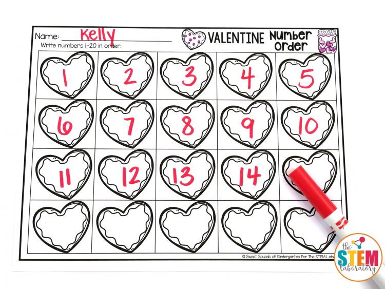 Valentine Number Order Clip Cards