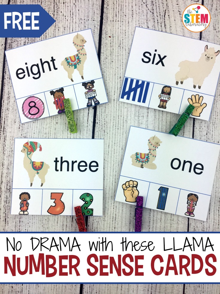 Llama Number Sense Clip Cards