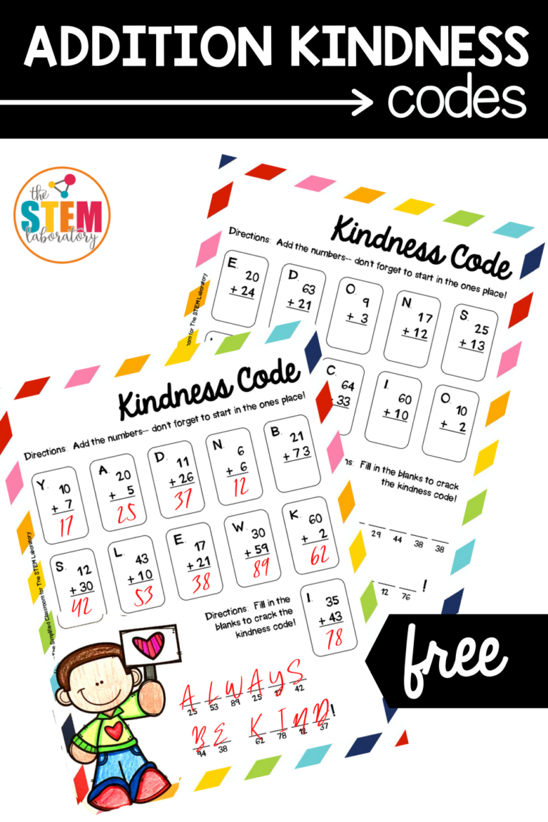 Addition Kindness Codes Activity